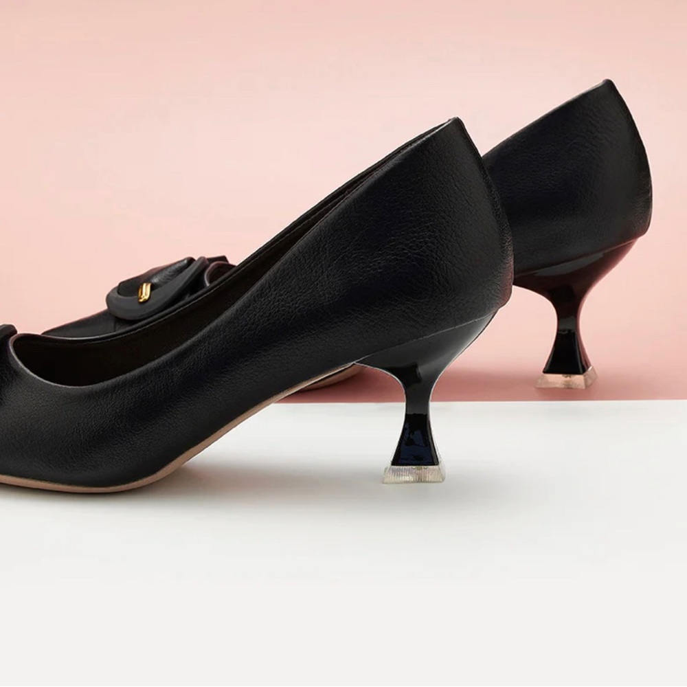 C Paravano Shoes Women C Buckled Pumps Black Slip On Heels Size 36 fit 5.5US - Picture 8 of 11